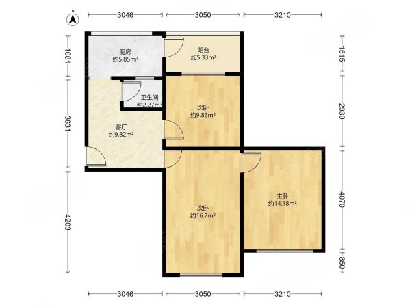 中建六公司宿舍3室1厅1卫69.93㎡南北113万