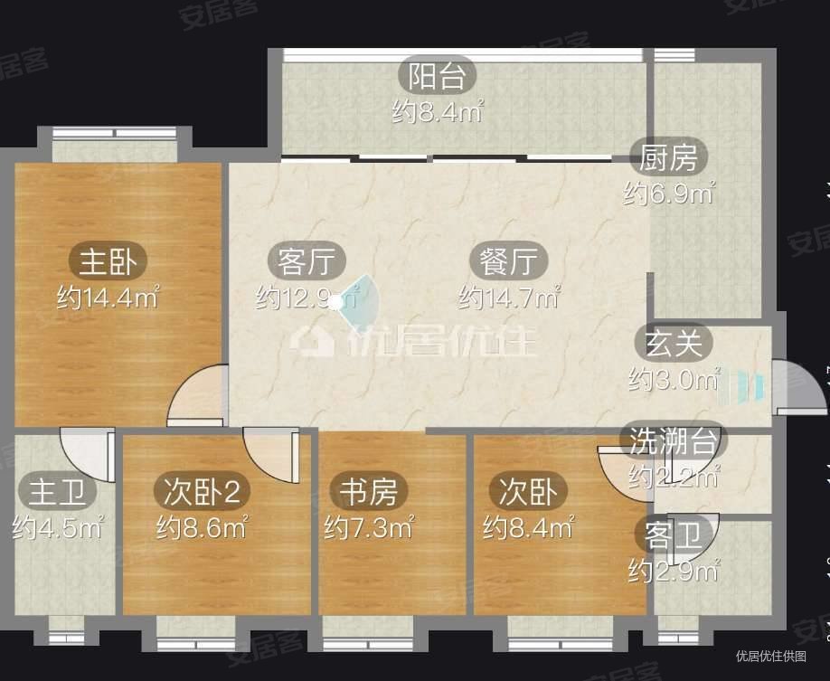 龙湖景粼天著景粼时光4室2厅2卫109㎡南北76万