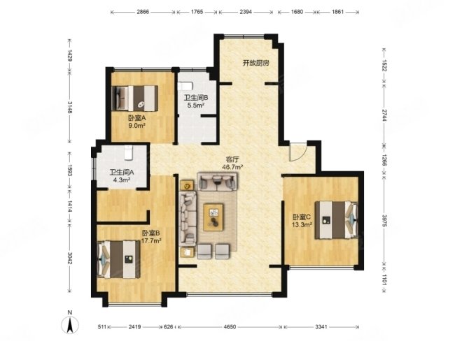 合盈园 观景小高层 2梯2户 南北通透三室两卫 世茂璀璨公园
