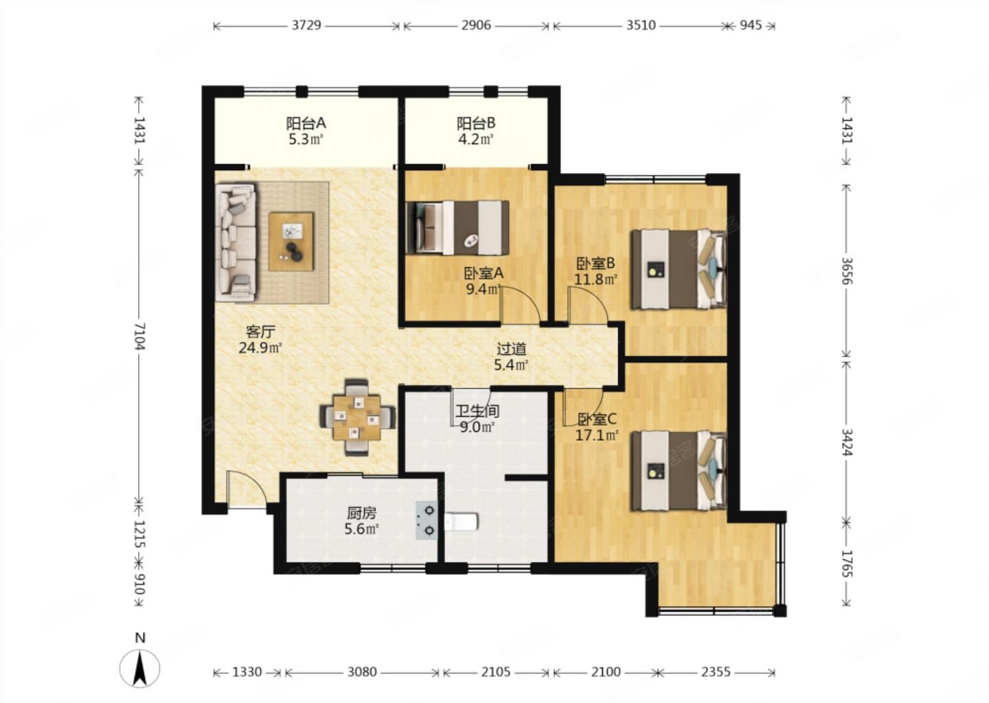 美伦山水华府二期精装三室家具家电齐全业主诚心出售