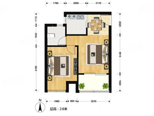 绿地璀璨天城1室2厅1卫53.71㎡南237万