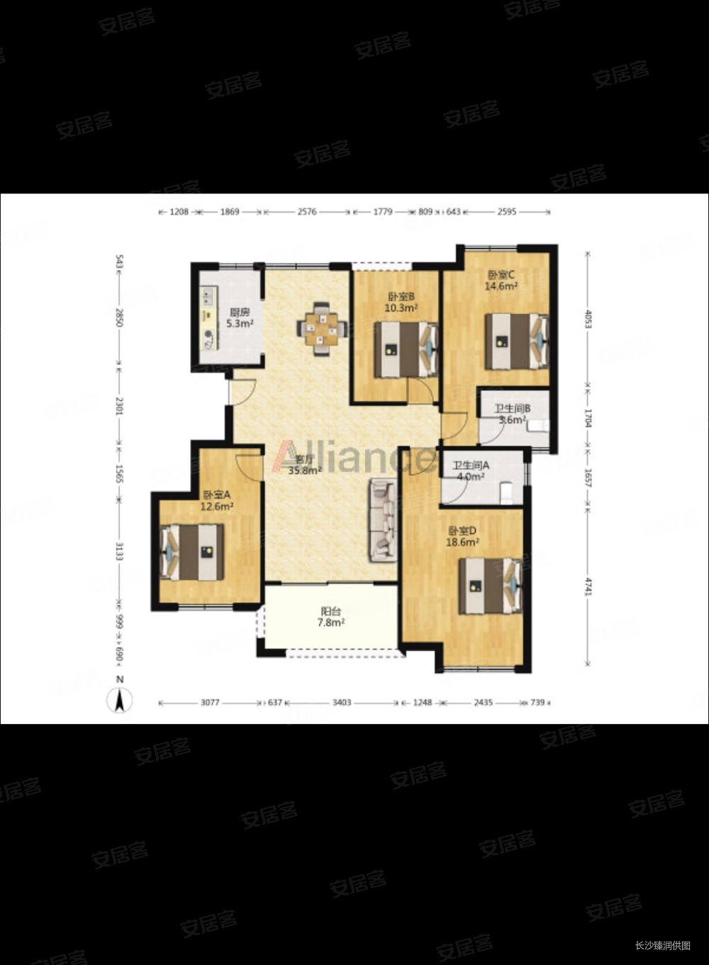 明发国际城4室2厅2卫121.2㎡南北143万