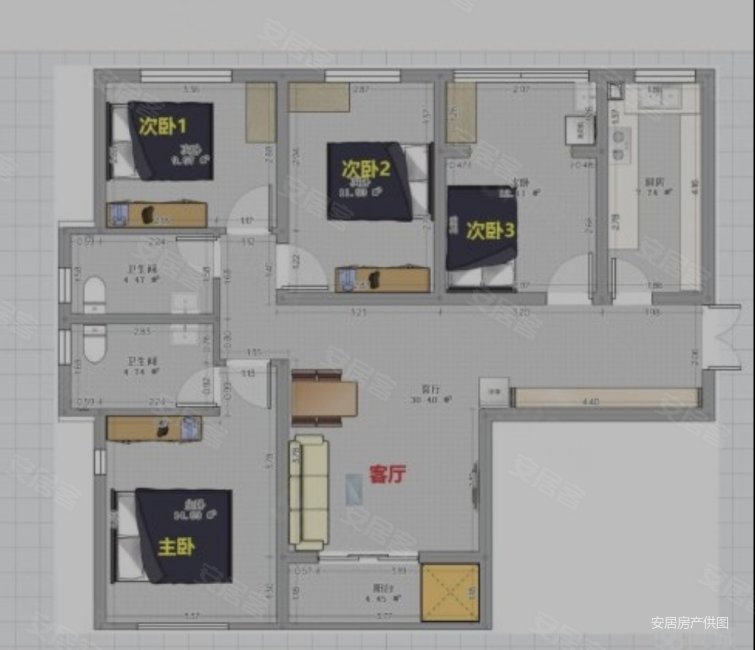 恒天首府4室1厅2卫135㎡南北75万