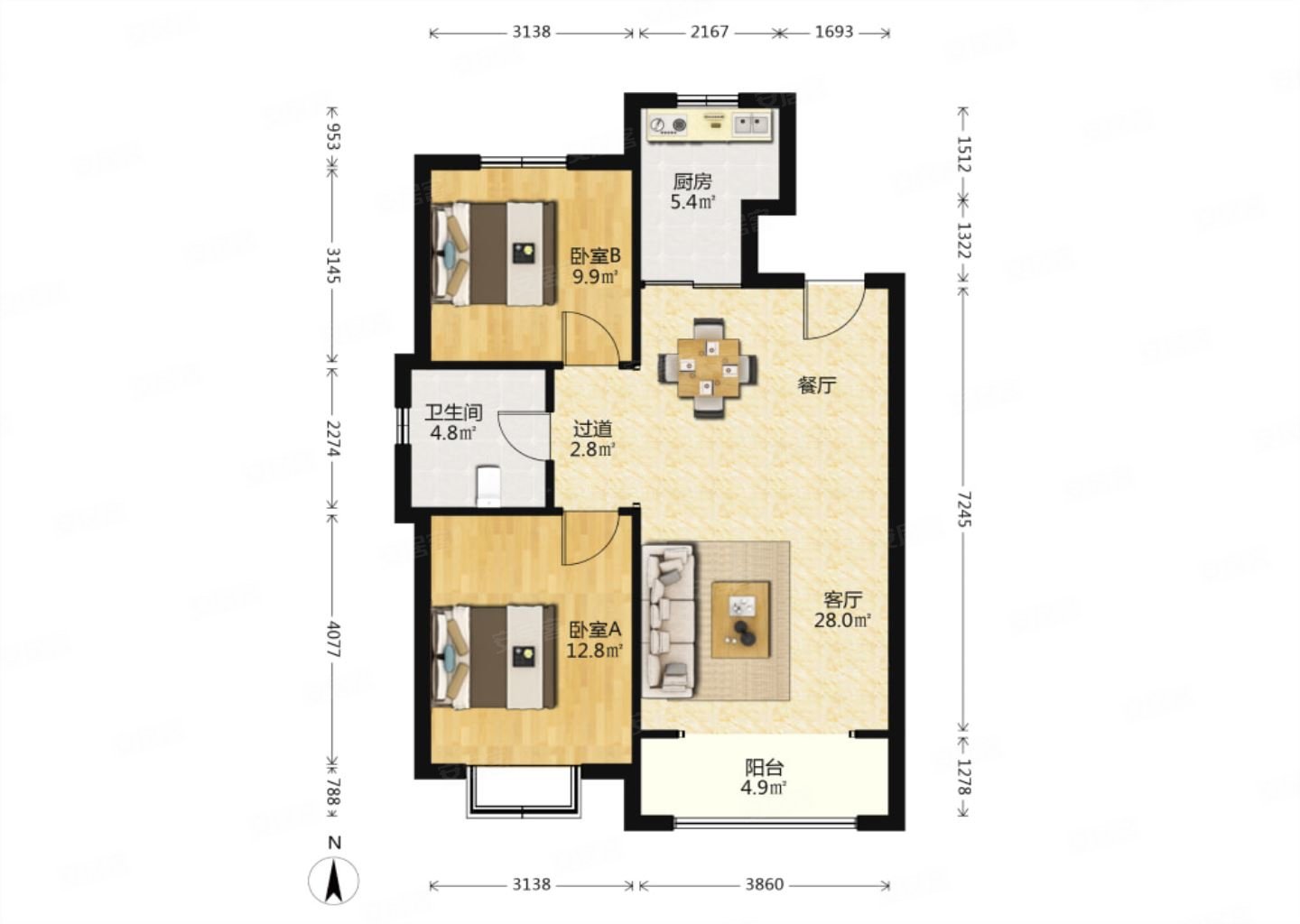 东城名郡精装套二,户型方正南北通透全明户型,随时看房价格可议