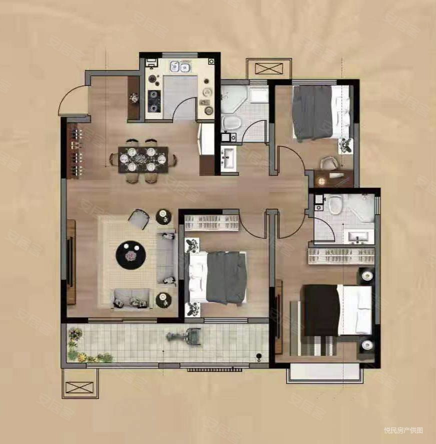 泰颐新城雅誉精装修三室两厅两卫一梯两户小高层户型方正