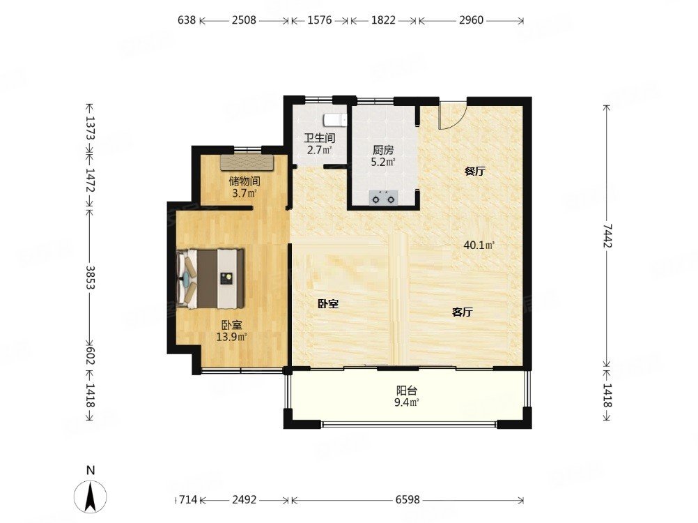 琥珀御宾府3室2厅1卫100.34㎡南北160万