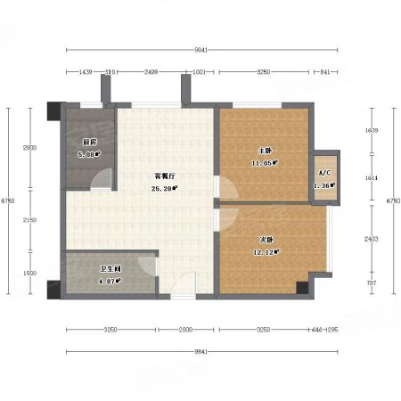 颐景公寓2室2厅1卫87㎡南北62万