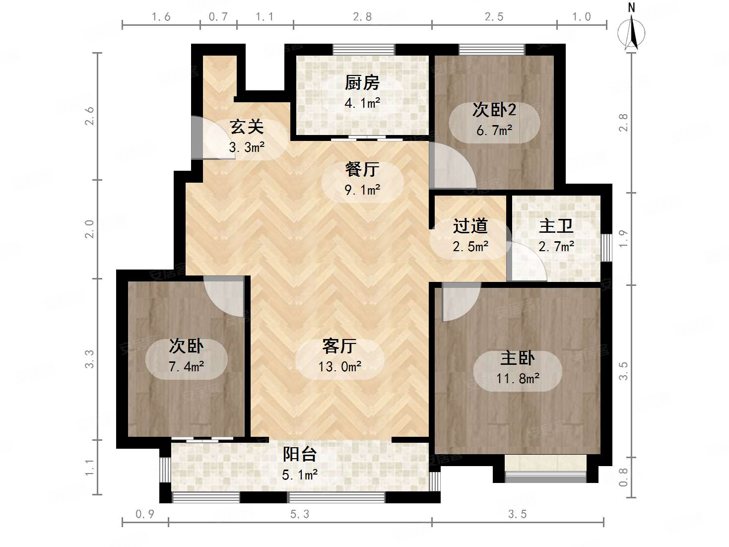 金地艺墅家锦泽苑3室2厅1卫105.79㎡南北288万
