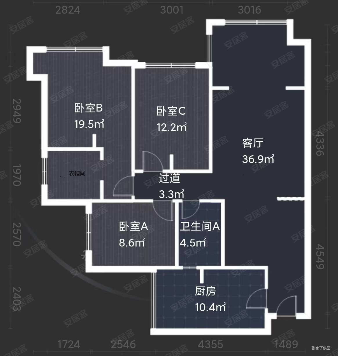 中海右岸(一期)3室2厅2卫103.94㎡东南173万