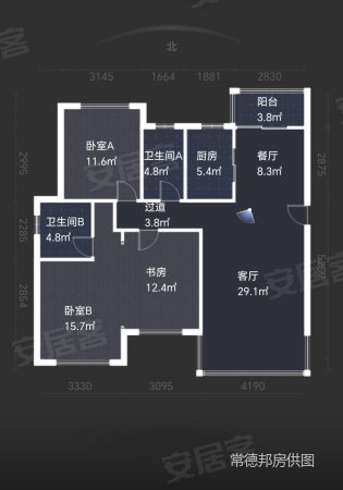 育美雅苑3室2厅2卫128㎡南北108万