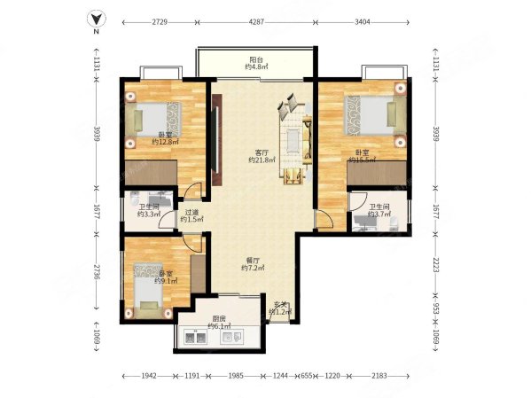 南城丽苑3室2厅2卫108㎡南北61.8万