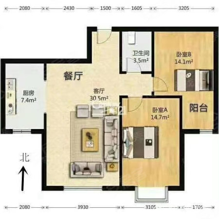 维多利亚时代海德园2室2厅1卫91.96㎡南122万