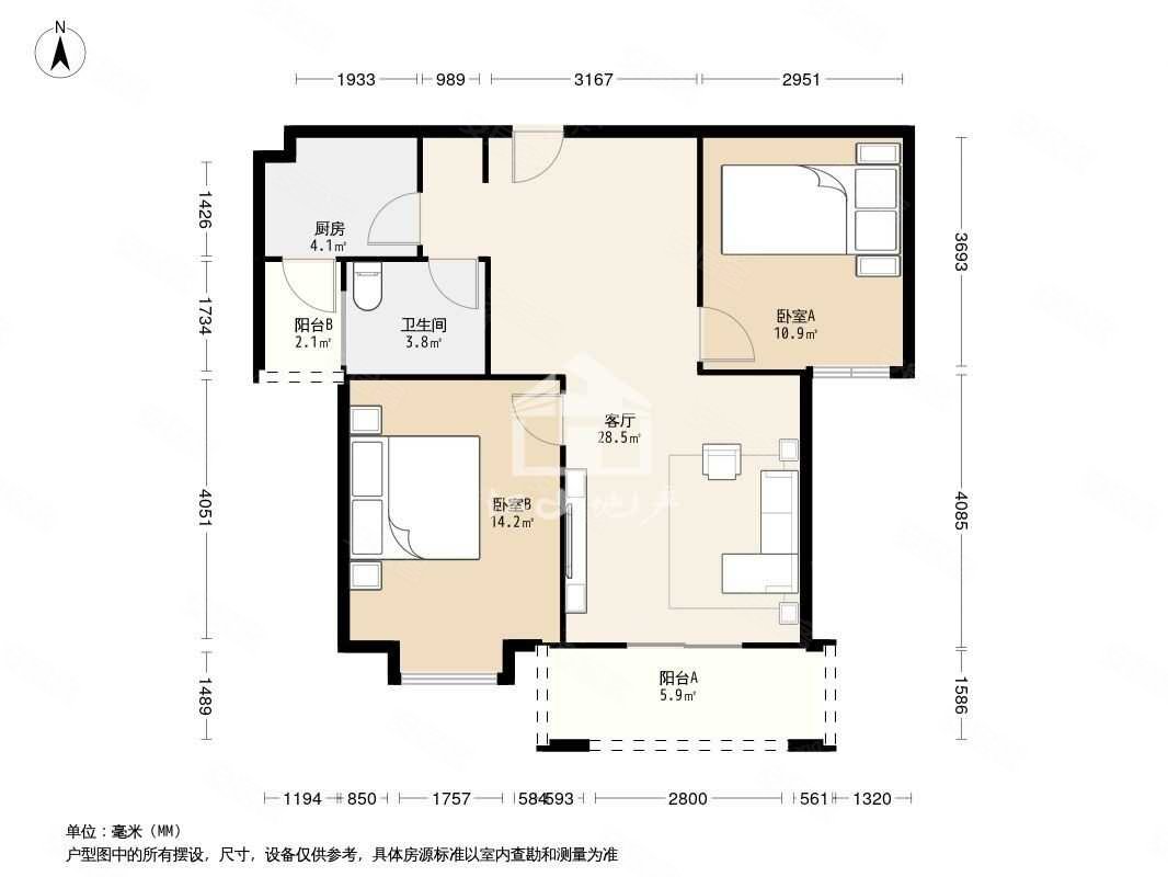 瀚林华府2室2厅1卫87.73㎡南73万