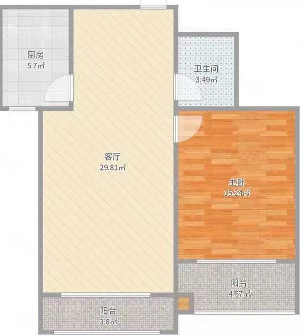 新天地大公馆1室1厅1卫63.83㎡南北45万