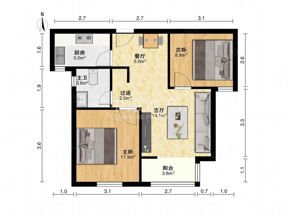 中怡家园2室2厅1卫77.95㎡南285万