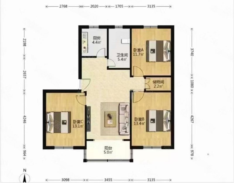 瑞丽新村3室2厅2卫100㎡南北258万