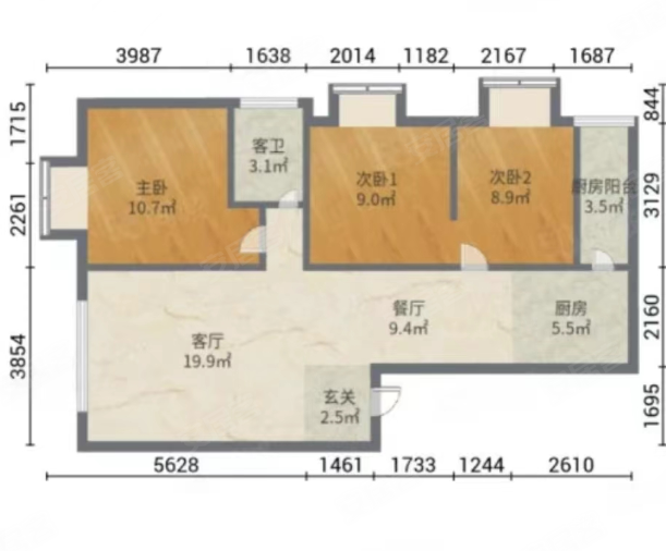 河畔阳光3室2厅1卫102㎡西南100万