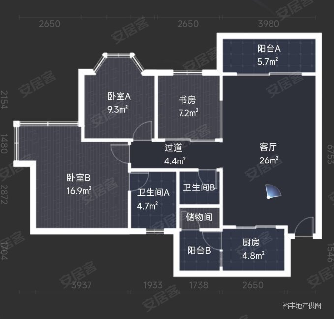 雅居乐鸿禧华庭一期3室2厅2卫103.73㎡南北308万