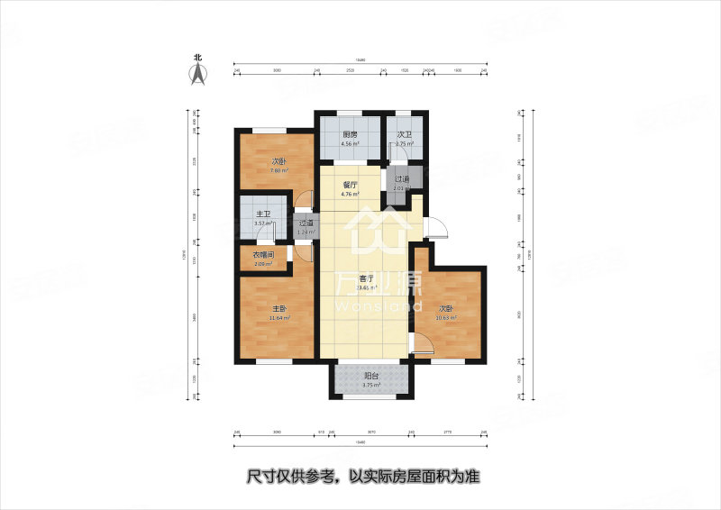 月汐苑3室2厅2卫115.61㎡南北85万