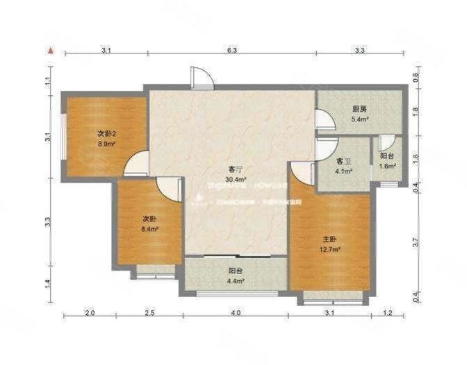 恒大御峰3室2厅1卫109.04㎡南北118万