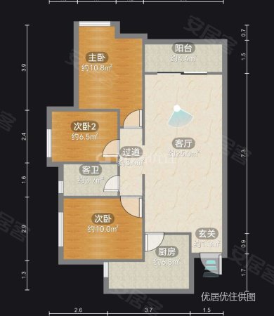 佳兆业滨江新城江城时光3室2厅1卫89㎡南90万