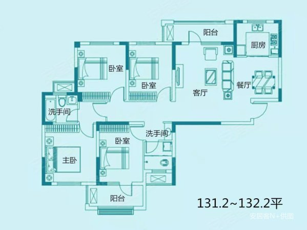 阳光新港中央花园城4室2厅2卫131.4㎡南北68万