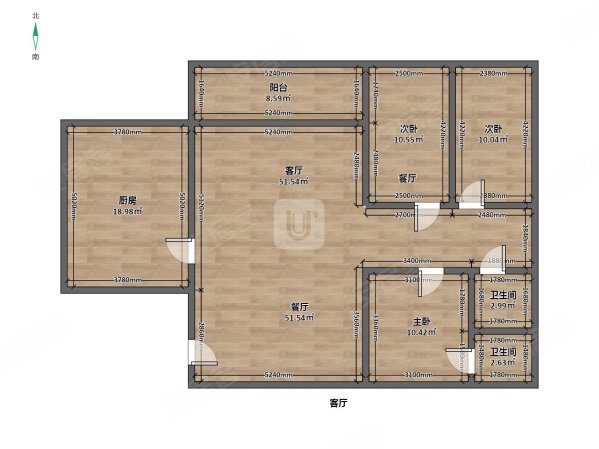 华兴丽景天城D区3室2厅2卫105㎡南63万