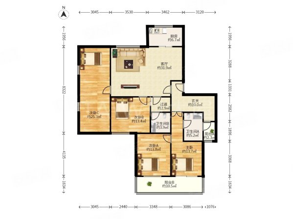 星辰园(公寓住宅)4室2厅2卫146.28㎡南北688万