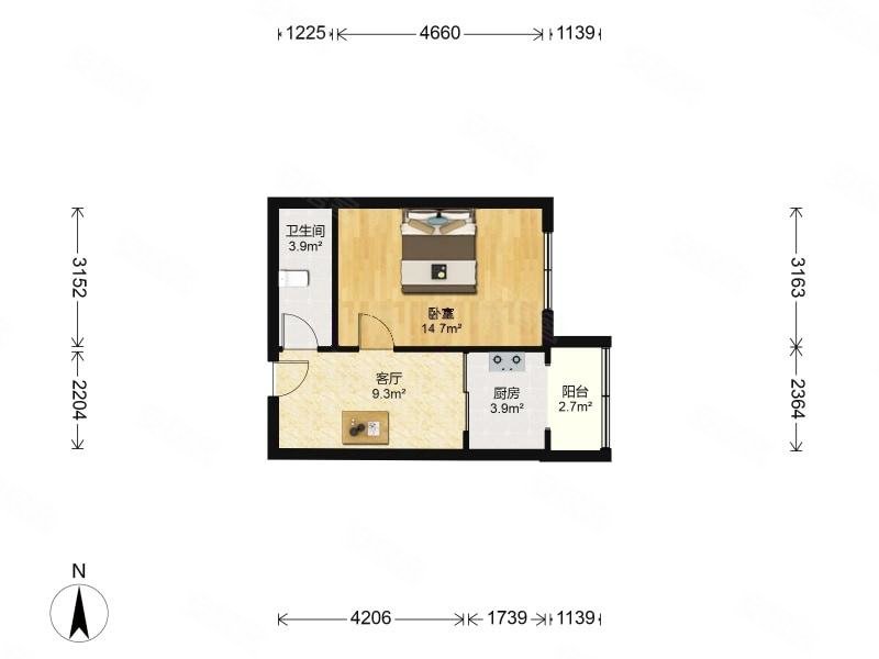龙海公寓1室1厅1卫48.22㎡东189万