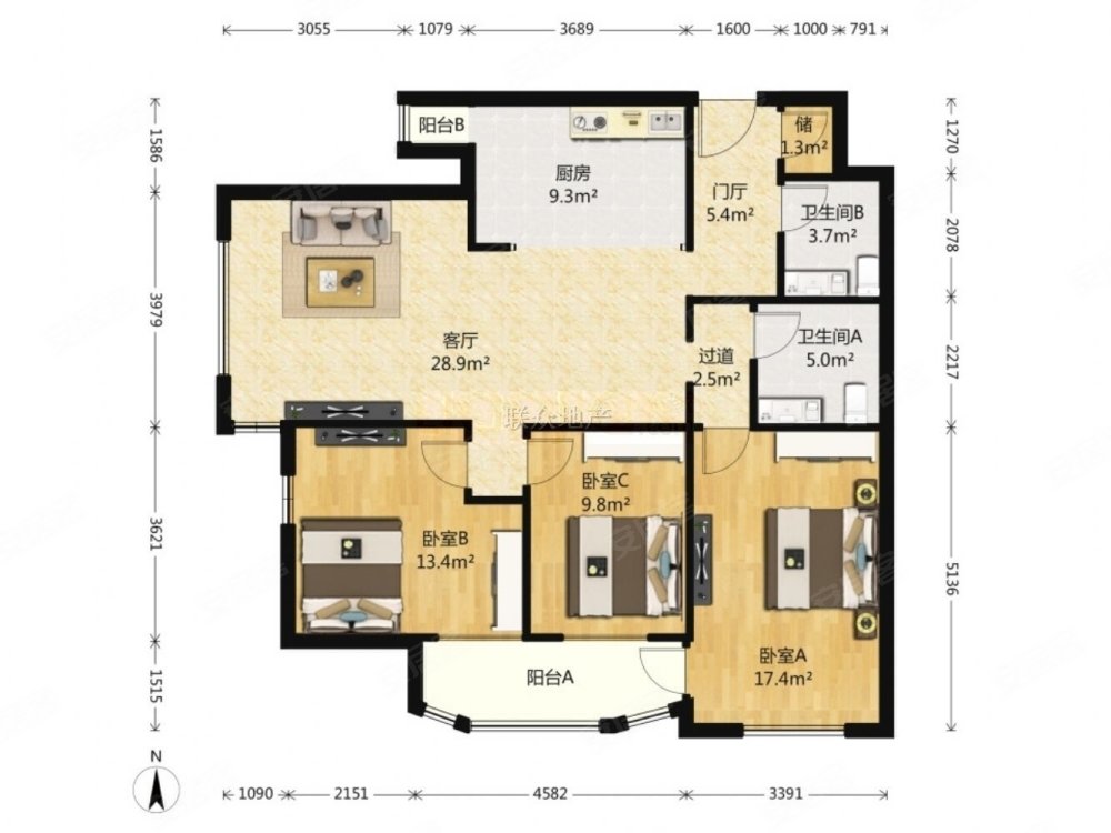 六里桥八一厂莲馨嘉园143平双卧朝南客厅朝南三居双卫