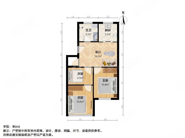 虎丘长江花园(三区)3室1厅1卫68.26㎡南北97万