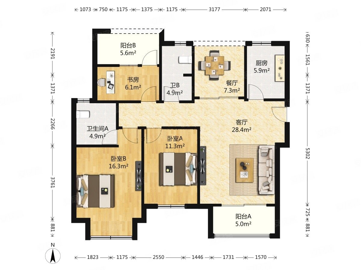 3室2厅 阳光天地 满二 电梯房 采光好 周边商圈成熟纯毛坯
