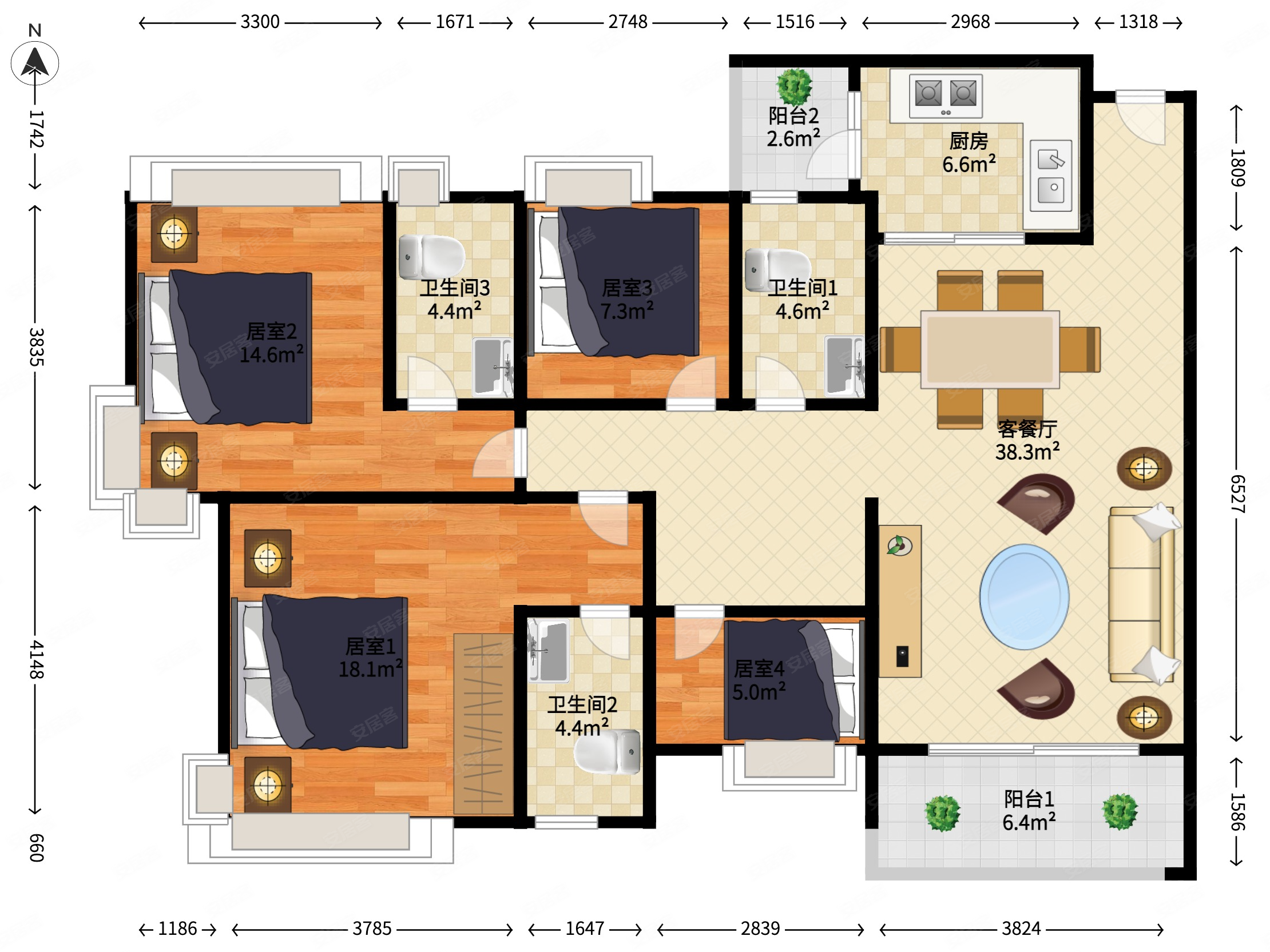 中澳滨河湾五期六期141平4室2厅朝南中高层