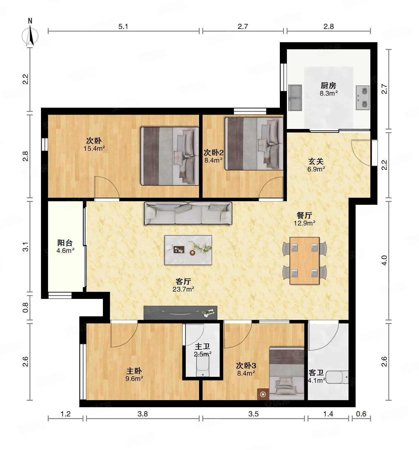 金色水岸买4室2厅2卫1阳台送2个花园