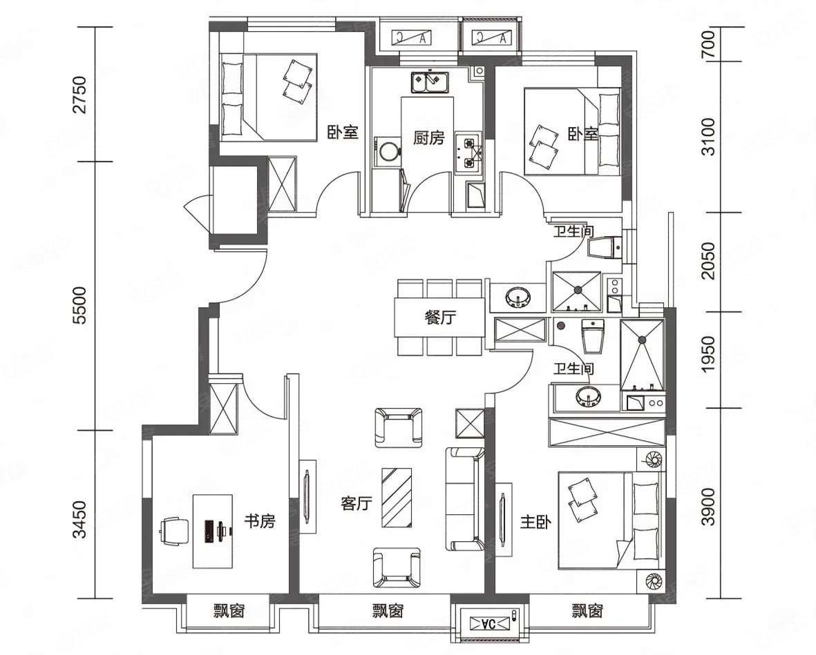 视野无遮挡,仁恒滨河湾(三期)二手房,930万,4室2厅,2卫,185平米-成都