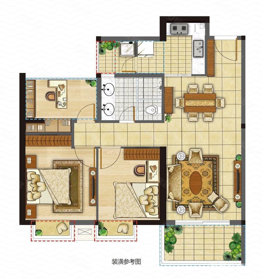 康华花语城3室2厅1卫96㎡南北52万