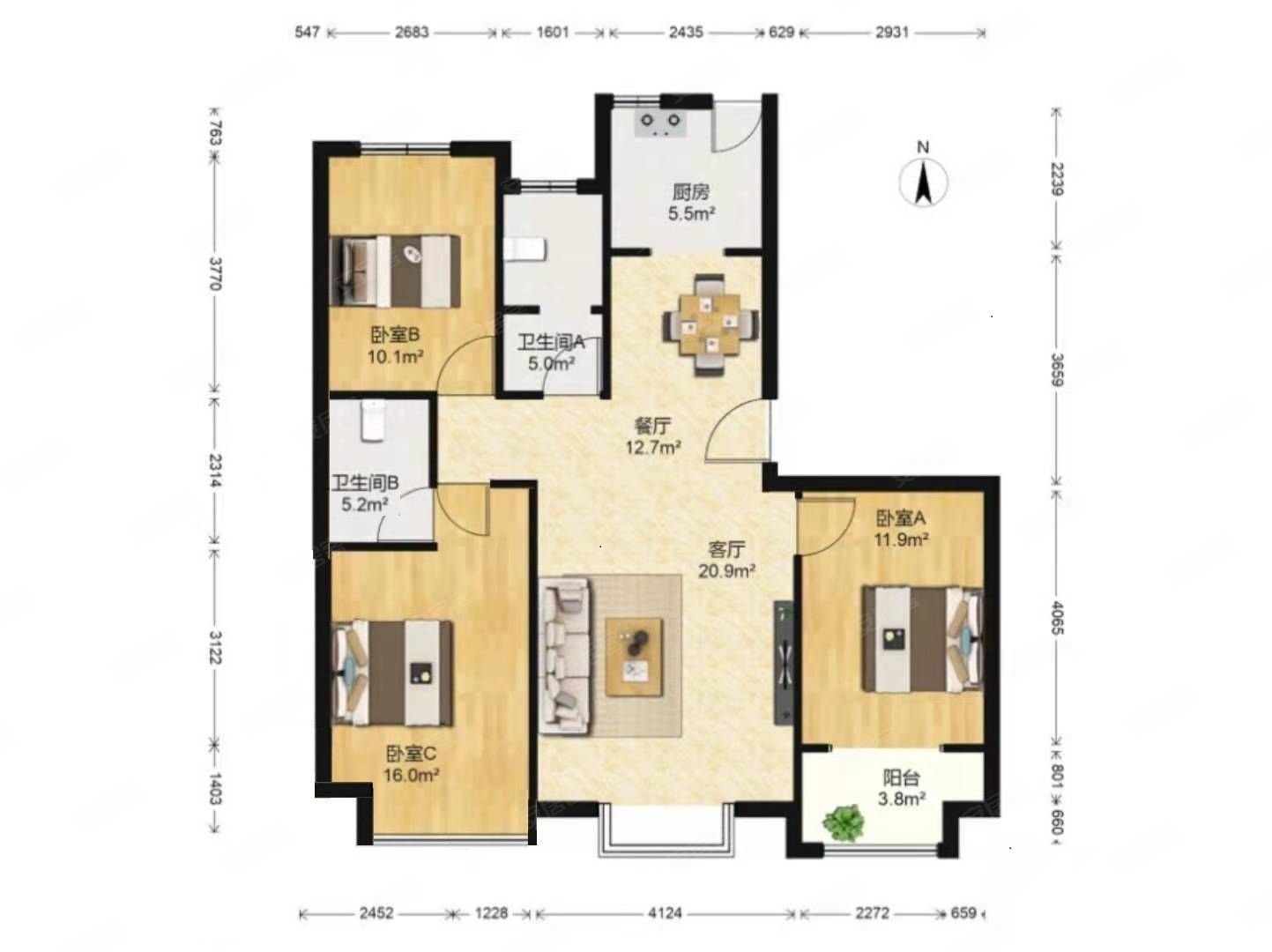 北二环 双阳卧 阳面厅 一梯一户 毛坯三室,富瀛苏园北区二手房,158万