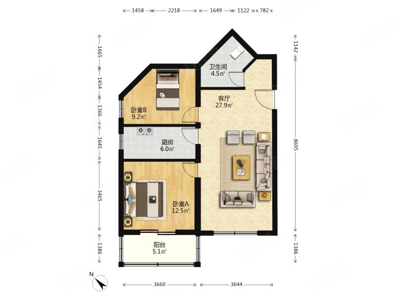 百环家园2室2厅1卫90.93㎡西南570万