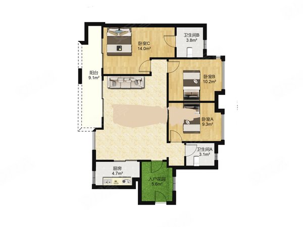 广州黄埔永和开发区实地常春藤(四期)实地常春藤 3室2厅2卫 南北通透