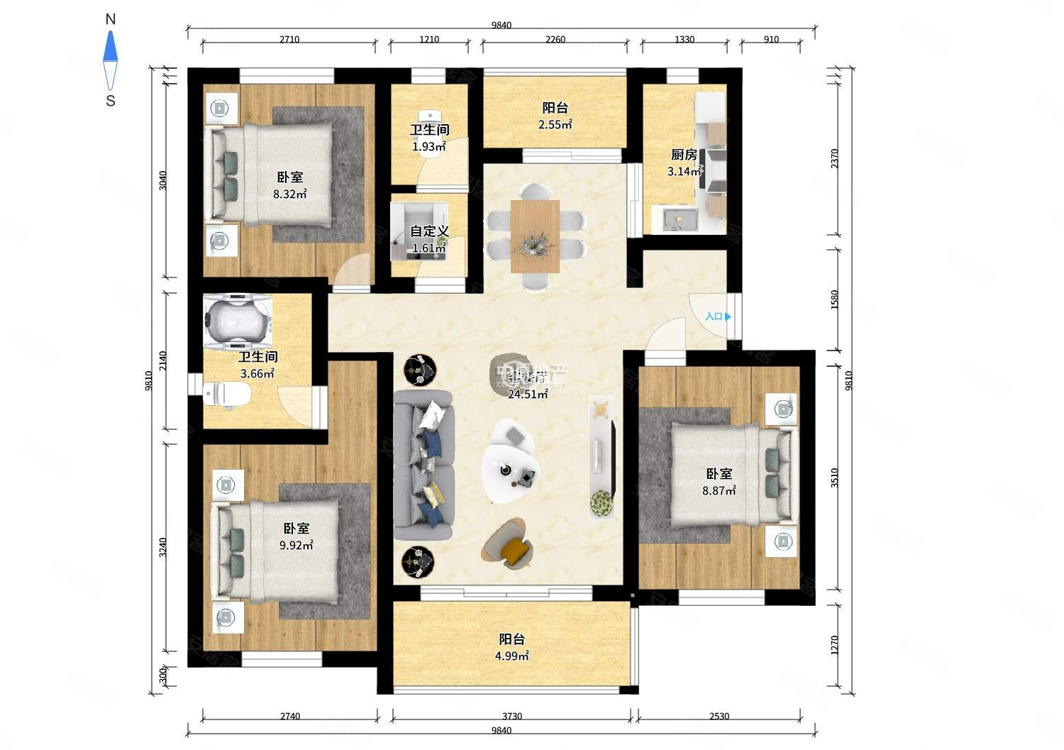 翡翠城非顶楼通透三室有钥匙可随时看房紧邻地铁站诚售