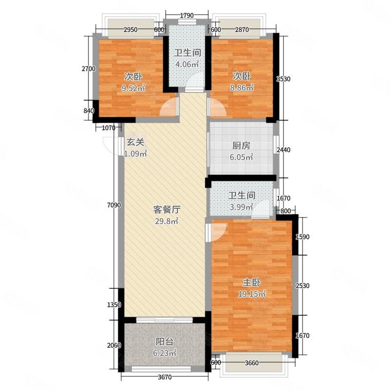 全洲国际西区3室2厅1卫138㎡南北85万