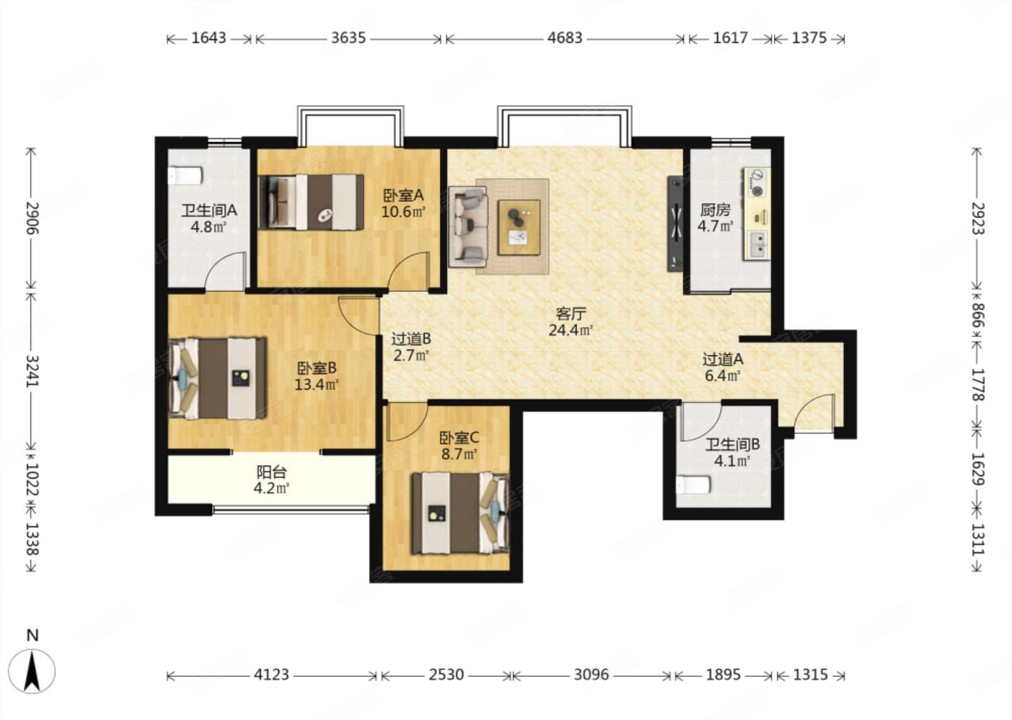 精装三室 南北通透 近地铁口 公园旁 赠送12平,海荣名城二手房,141万
