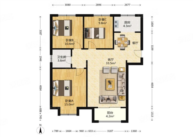 绿地公馆壹号3室2厅1卫111.2㎡南178万