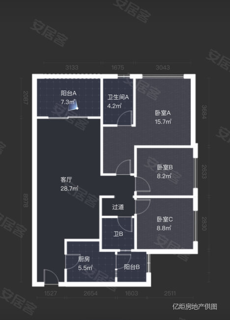 万科理想城D区3室2厅2卫99㎡南北90万