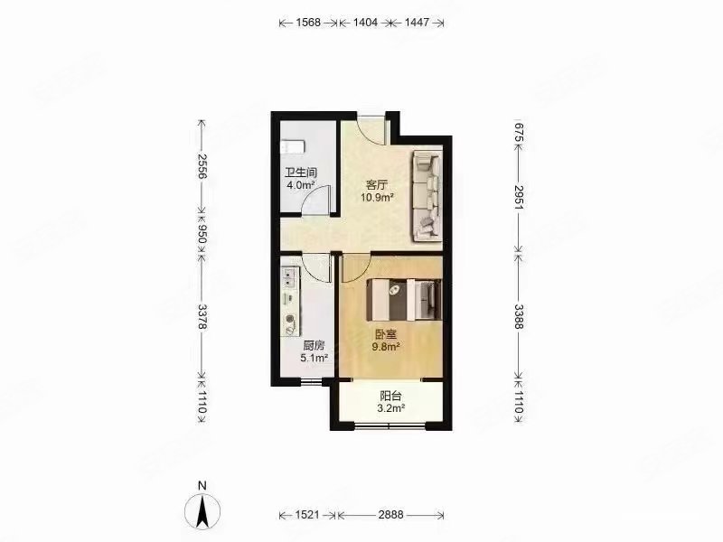 中奥嘉园(北区)1室1厅1卫51.67㎡南128万