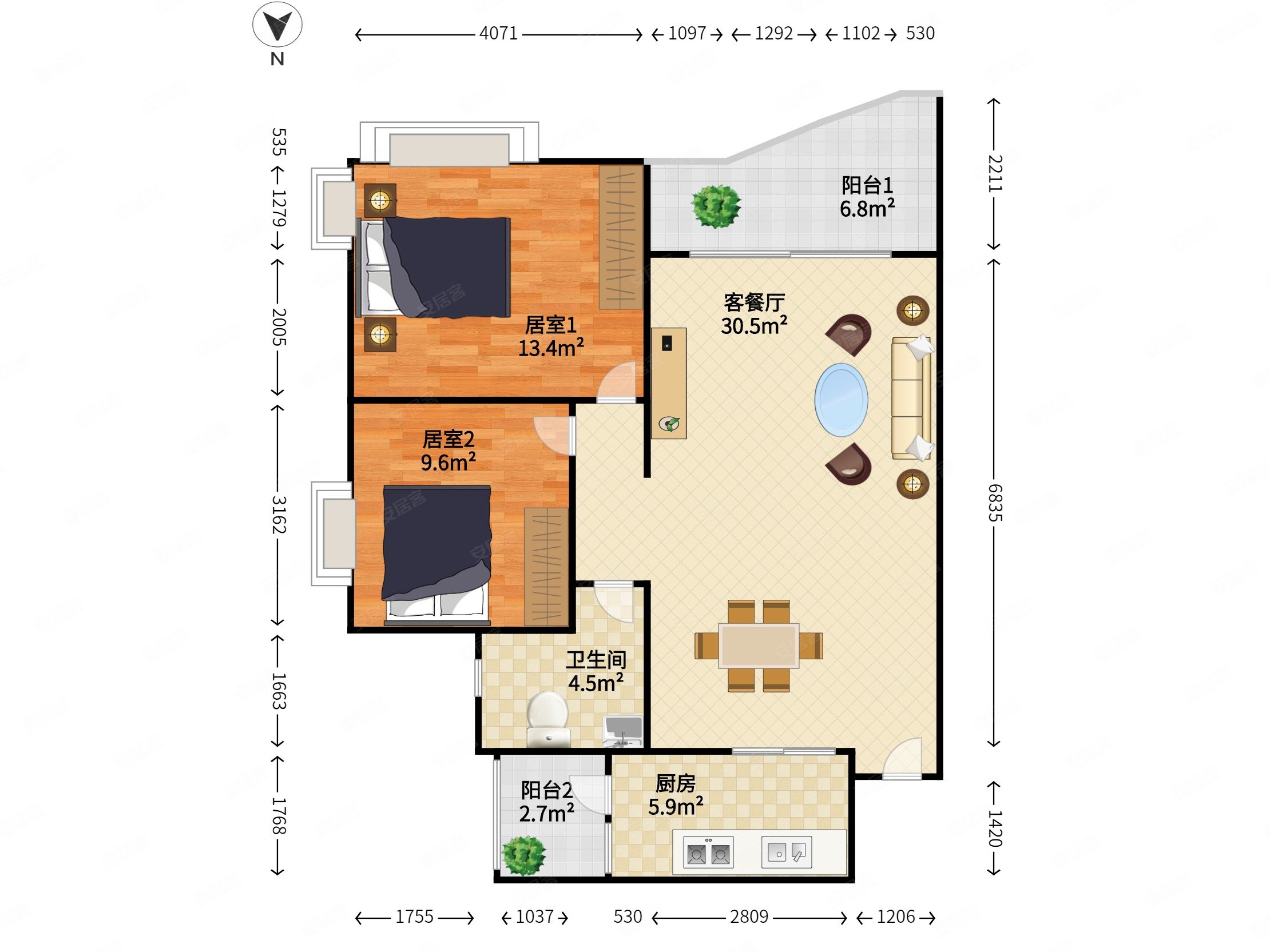 观海台花园2室2厅1卫81.83㎡南0万