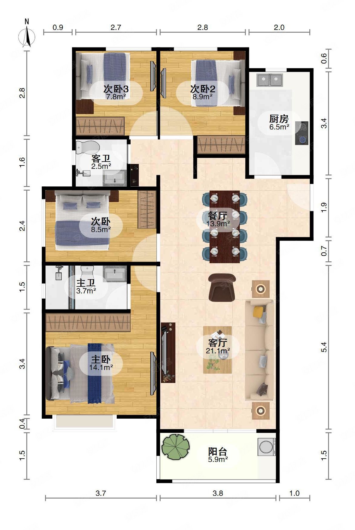 保利和光瑞府4室2厅2卫129㎡南北168万