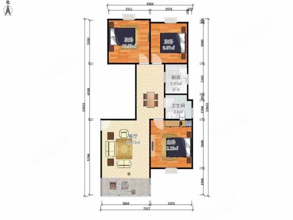 璟泰雅苑3室2厅1卫105㎡南北86.8万