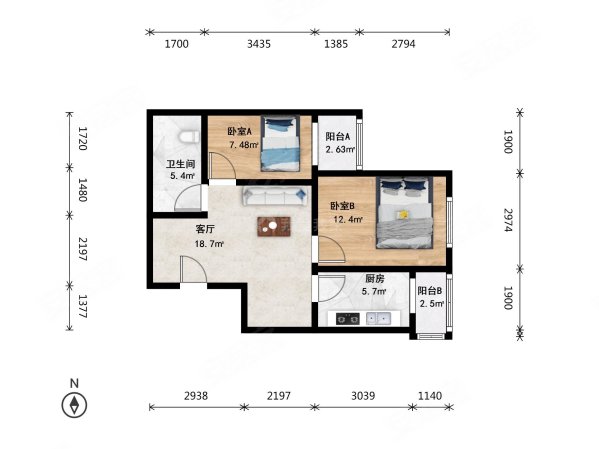 建西苑北里2室1厅1卫73.75㎡东428万