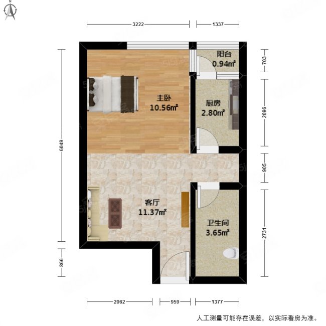 景江城市花园(商住楼)1室1厅1卫40.43㎡东北100万